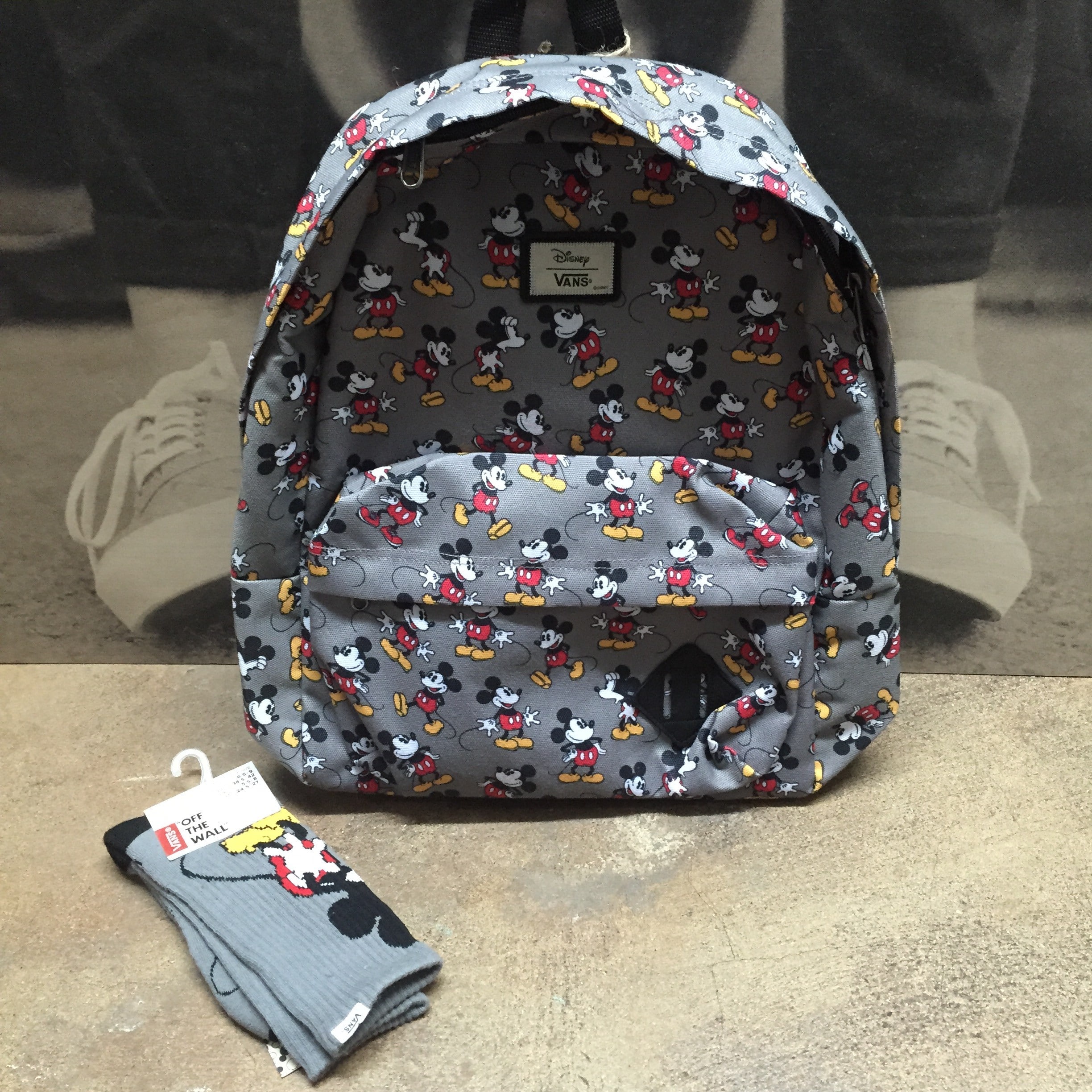 Vans Mickey backpack and socks