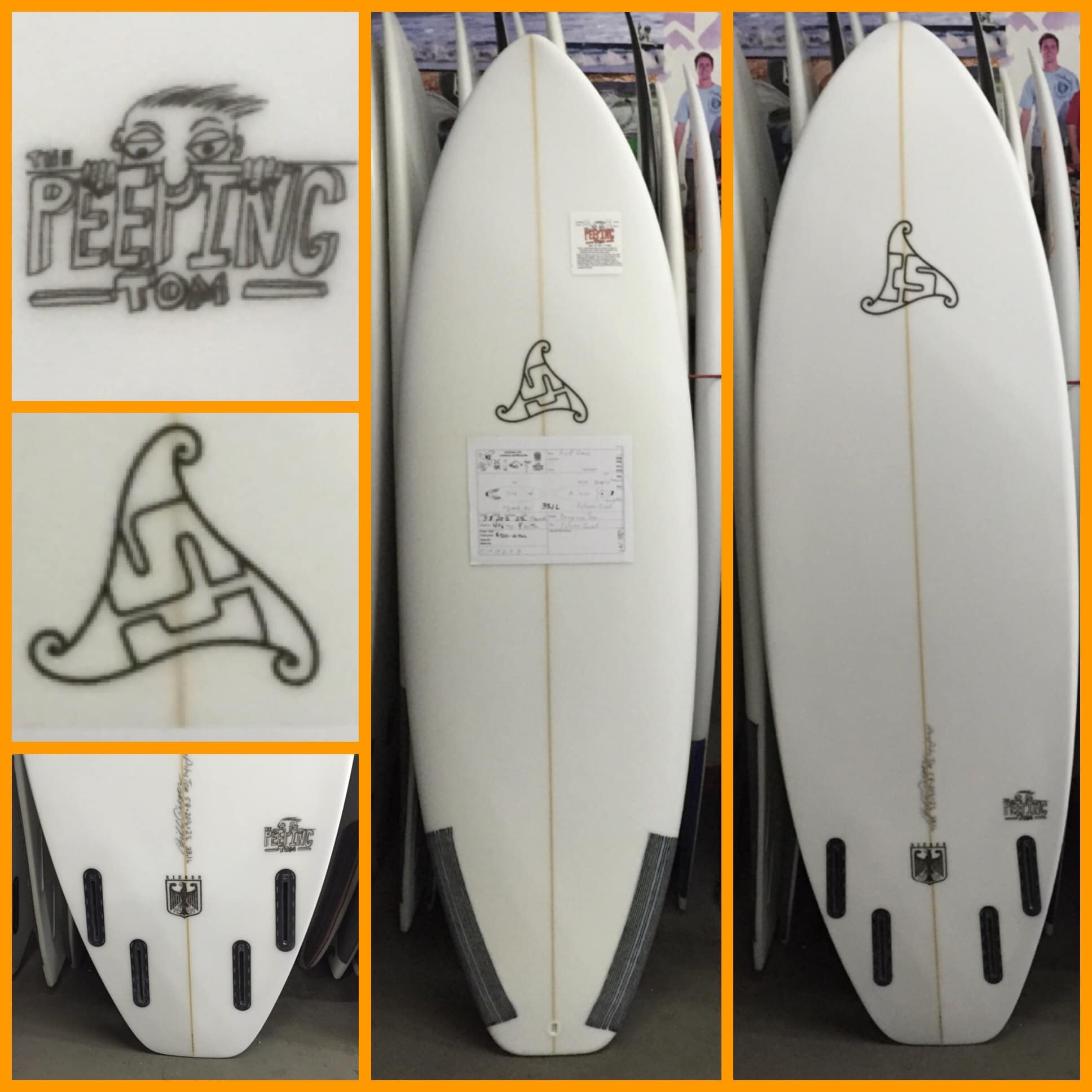 Summer Jet Peeping Tom (5'8" x 20 1/2" x 2 1/2" 33.1L) squash tail Futures Quad